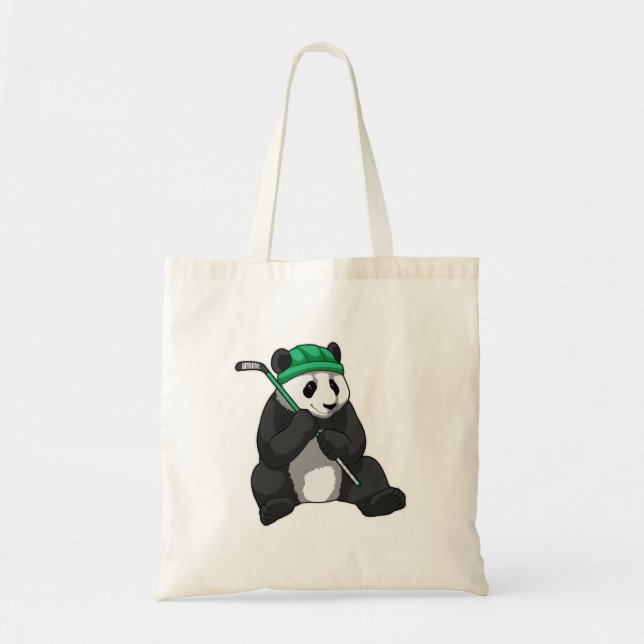 Panda at Ice hockey with Ice hockey stick Tote Bag (Front)