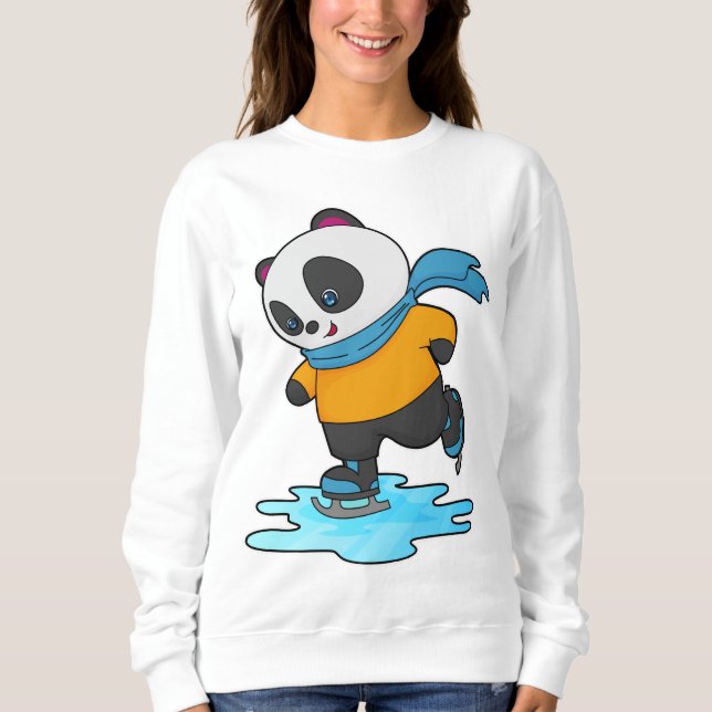 Panda at Ice skating with Ice skates & Scarf Sweatshirt (Front)