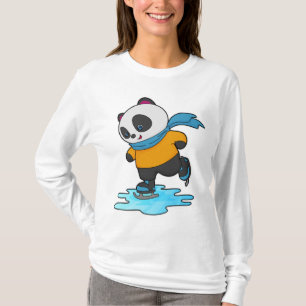 Panda at Ice skating with Ice skates & Scarf T-Shirt