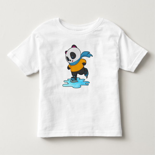 Panda at Ice skating with Ice skates & Scarf Toddler T-Shirt (Front)