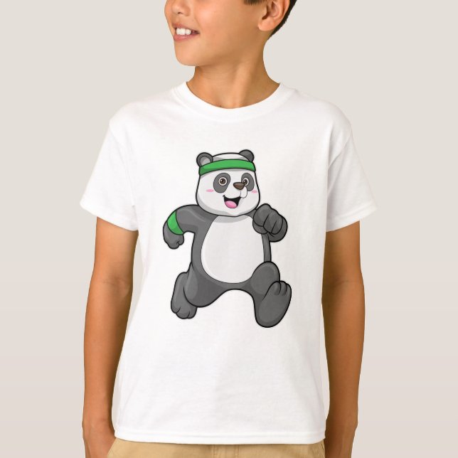 Panda at Jogging with Headband & Sweatband T-Shirt (Front)