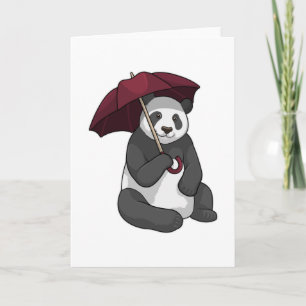 Panda at Rain with Umbrella Card