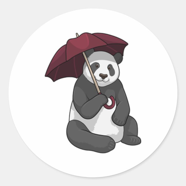 Panda at Rain with Umbrella Classic Round Sticker (Front)