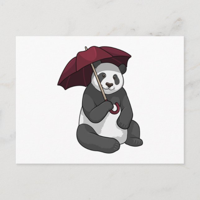 Panda at Rain with Umbrella Postcard (Front)