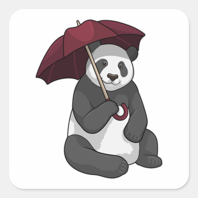 Panda at Rain with Umbrella Square Sticker (Front)