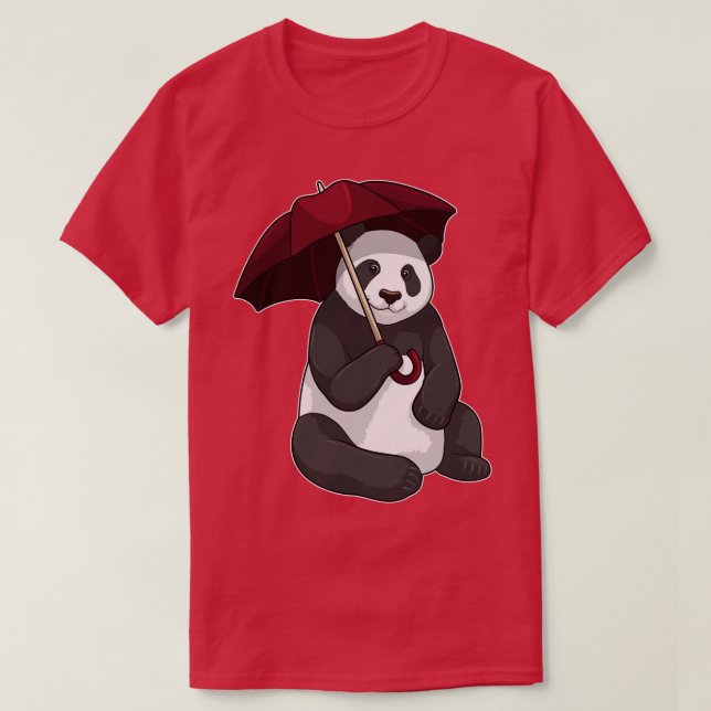 Panda at Rain with Umbrella T-Shirt (Design Front)