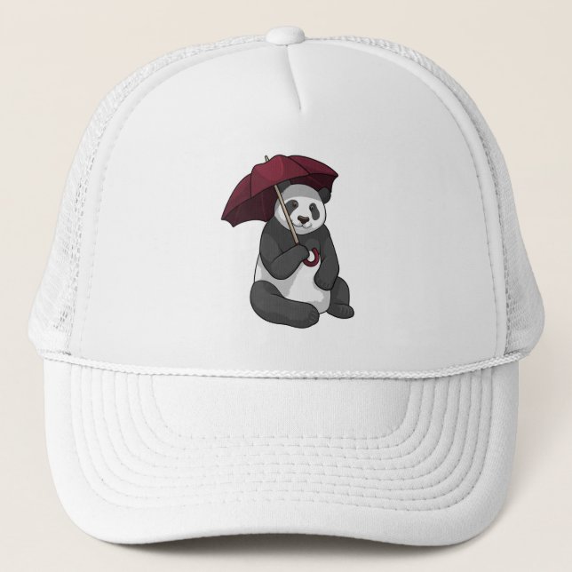 Panda at Rain with Umbrella Trucker Hat (Front)