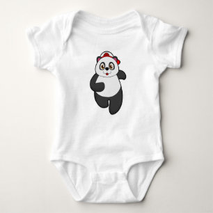 Panda at Running with Cap Baby Bodysuit