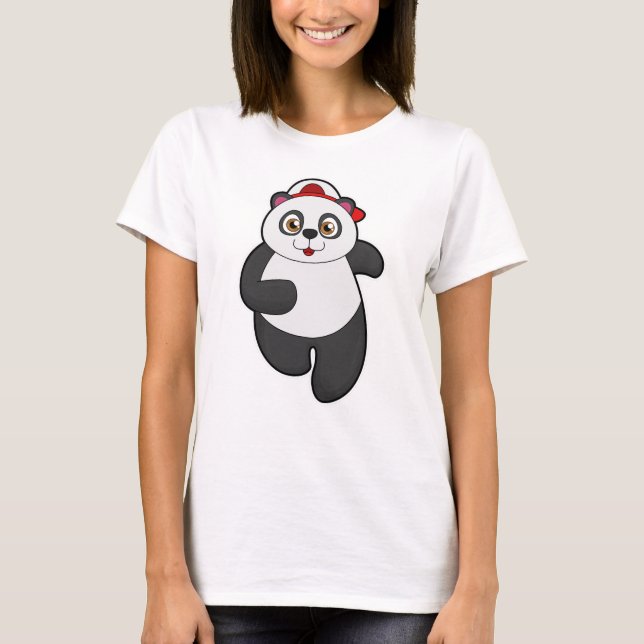 Panda at Running with Cap T-Shirt (Front)