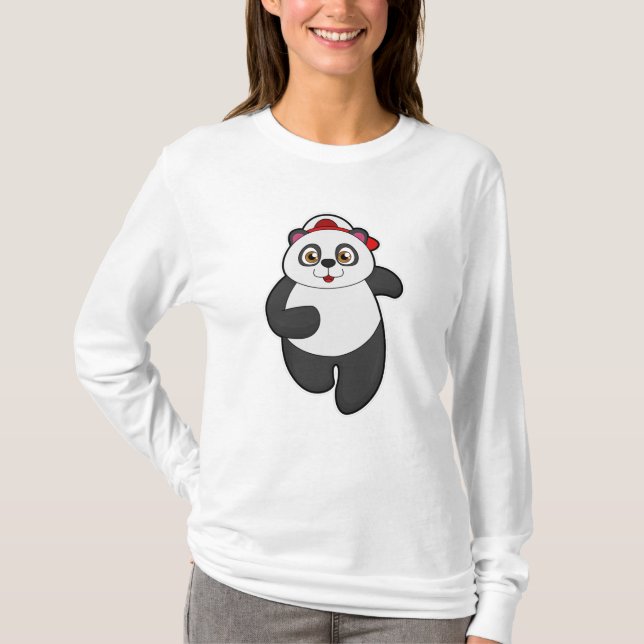 Panda at Running with Cap T-Shirt (Front)