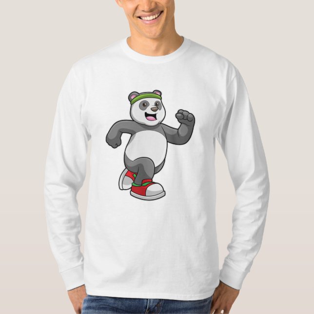 Panda at Running with Headband T-Shirt (Front)