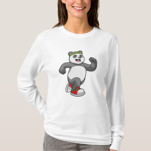 Panda at Running with Headband T-Shirt