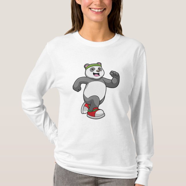 Panda at Running with Headband T-Shirt (Front)