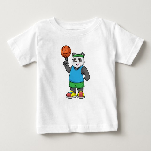 Panda at Sports with Basketball Baby T-Shirt (Front)