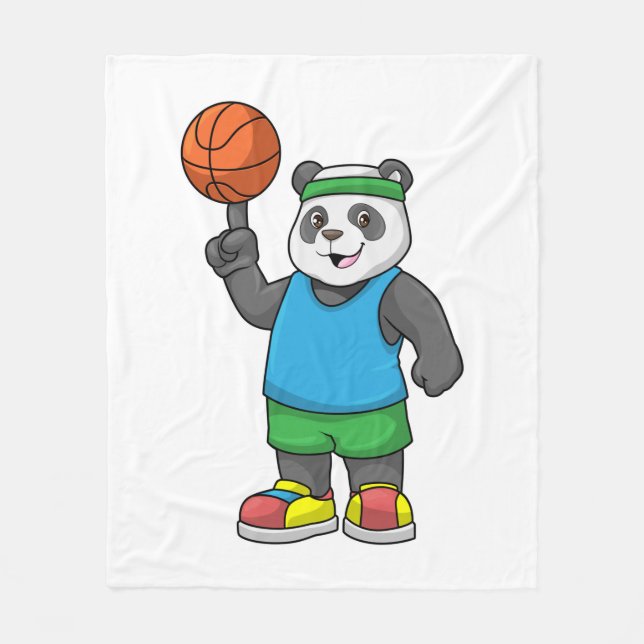 Panda at Sports with Basketball Fleece Blanket (Front)