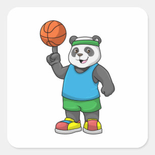 Panda at Sports with Basketball Square Sticker