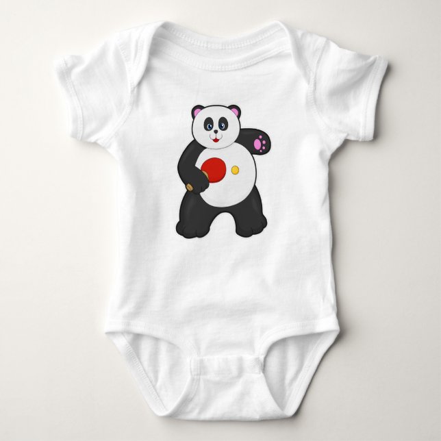 Panda at Table tennis with Table tennis racket Baby Bodysuit (Front)