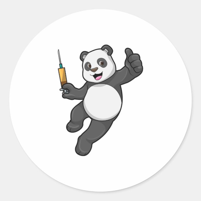 Panda at Vaccination with Syringe Classic Round Sticker (Front)