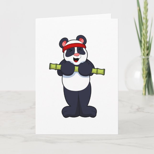 Panda at Work out with Bamboo Weight Card (Front)