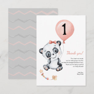 Panda baby Girl 1st Birthday Party Thank You Card