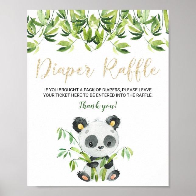 Panda Baby Shower Diaper Raffle Sign for Tickets (Front)