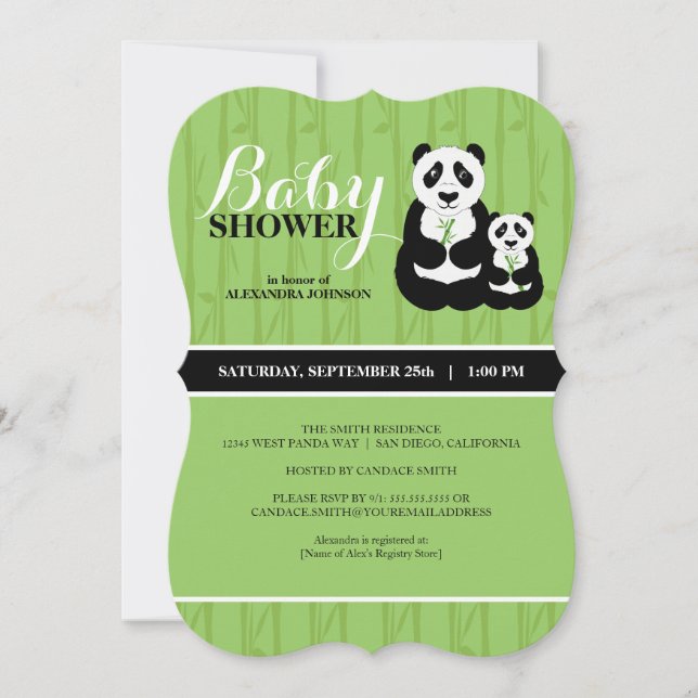 Panda Baby Shower Green Invitation (Front)