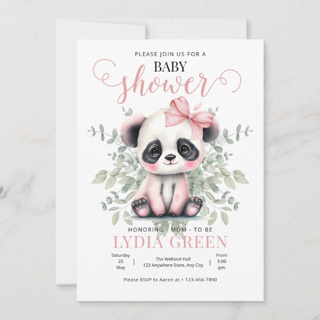 Panda Baby Shower greenery Girl baby shower Invitation (Front)