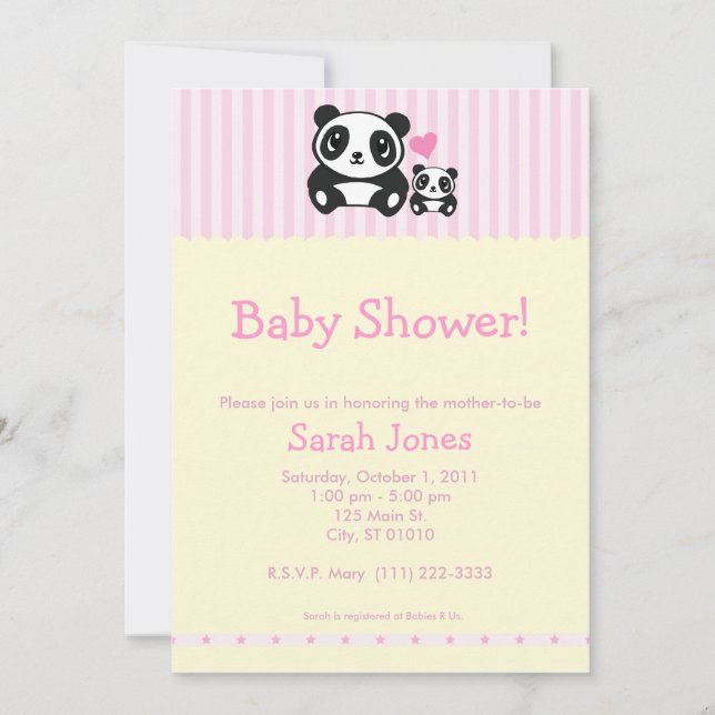 Panda Baby Shower - Pink & Cream Invitation (Front)