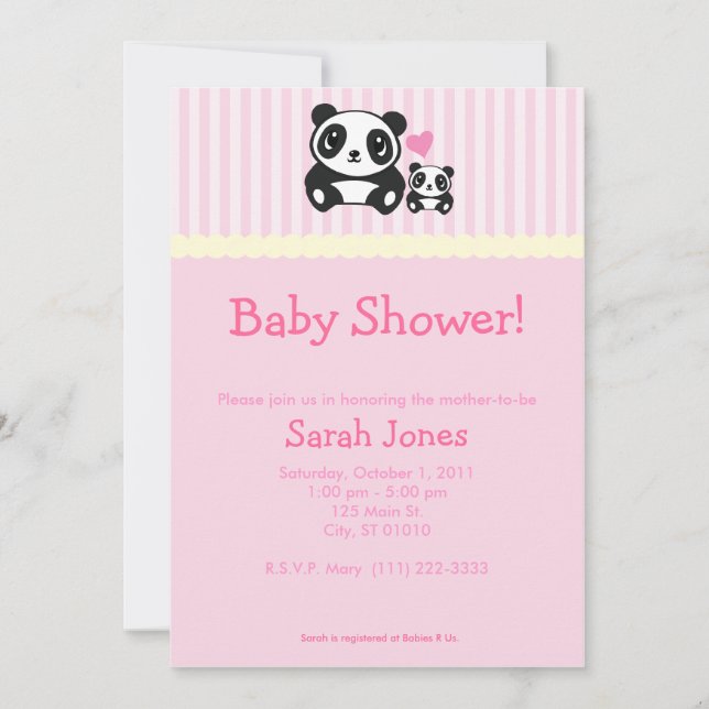 Panda Baby Shower - Pink Invitation (Front)
