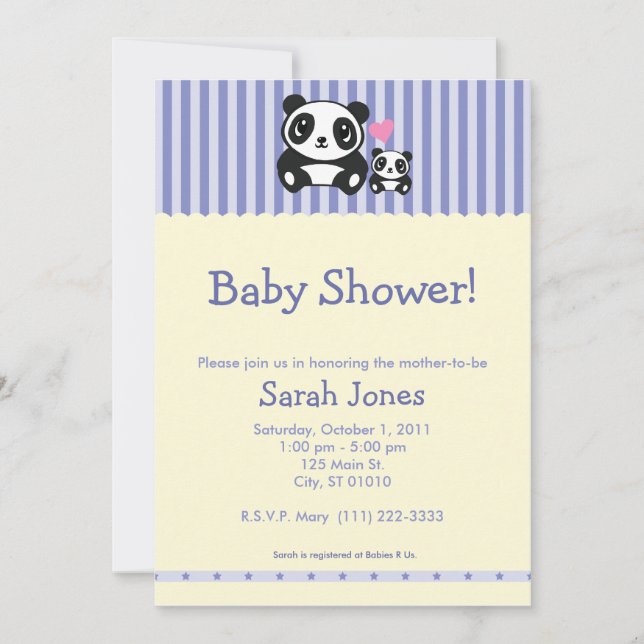 Panda Baby Shower - Purple & Cream Invitation (Front)