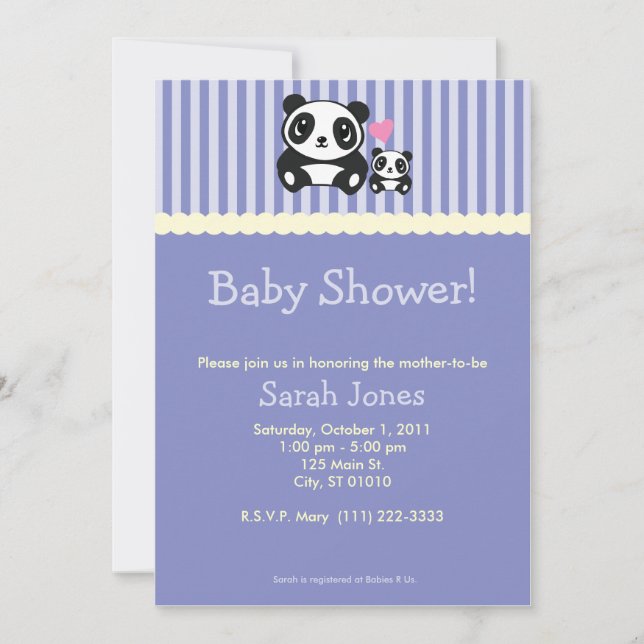 Panda Baby Shower - Purple Invitation (Front)