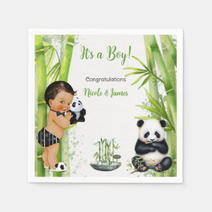 Panda Bamboo Theme Baby Boy Black White Green Napkin