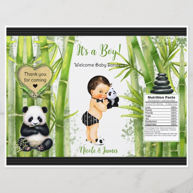 Panda Bamboo Theme Baby Boy Chip Bag (Front)