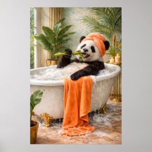 Panda Bathing Print, Humourous Tropical Maximalist Poster
