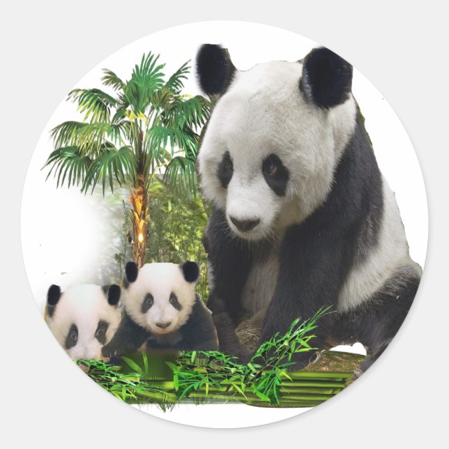 Panda bear and cubs art metal ornament classic round sticker (Front)