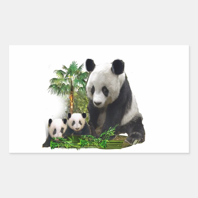 Panda bear and cubs art metal ornament rectangular sticker (Front)