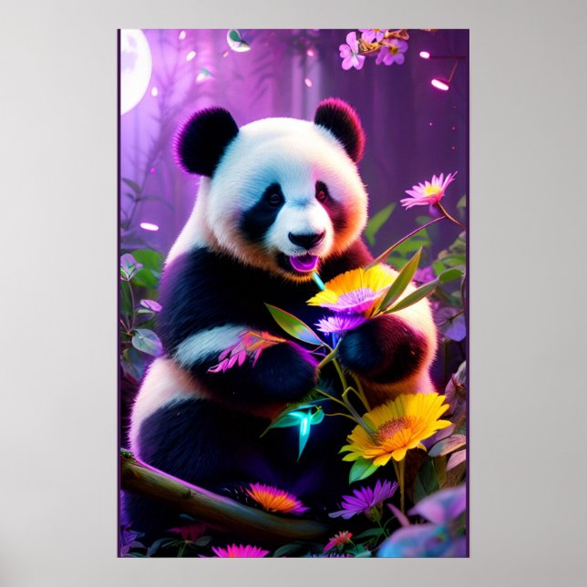 Panda Bear and Flowers Poster (Front)
