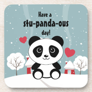 Panda bear and snow cute kawaii kids cartoon coaster
