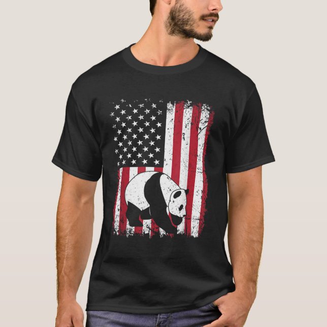 Panda Bear Animal American Flag T-Shirt (Front)