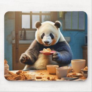 Panda Bear Animal Fun Cooking Kitchen Happy Time Mouse Pad
