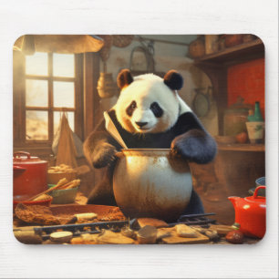Panda Bear Animal Fun Cooking Kitchen Happy Time Mouse Pad