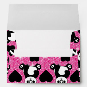 Panda Bear Animal Lover Black Hearts Pink Glitter Envelope
