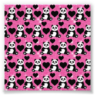 Panda Bear Animal Lover Black Hearts Pink Glitter Photo Print