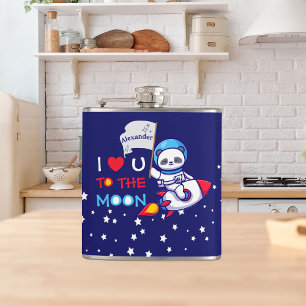 Panda bear astronaut space rocket cute kawaii kids hip flask