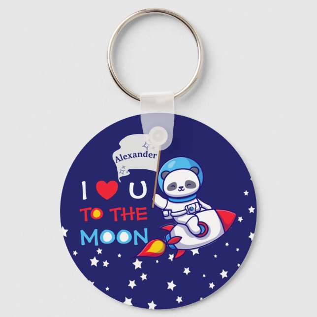 Panda bear astronaut space rocket cute kawaii kids key ring (Front)