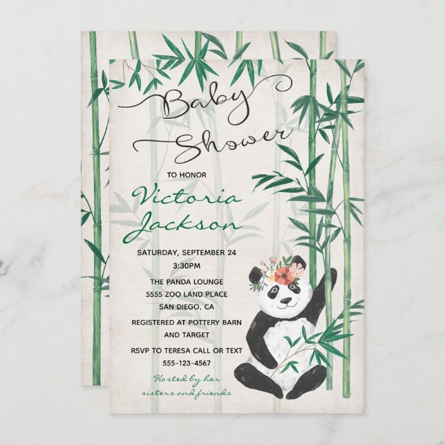Panda Bear Bamboo Baby Shower Invitation (Front/Back)