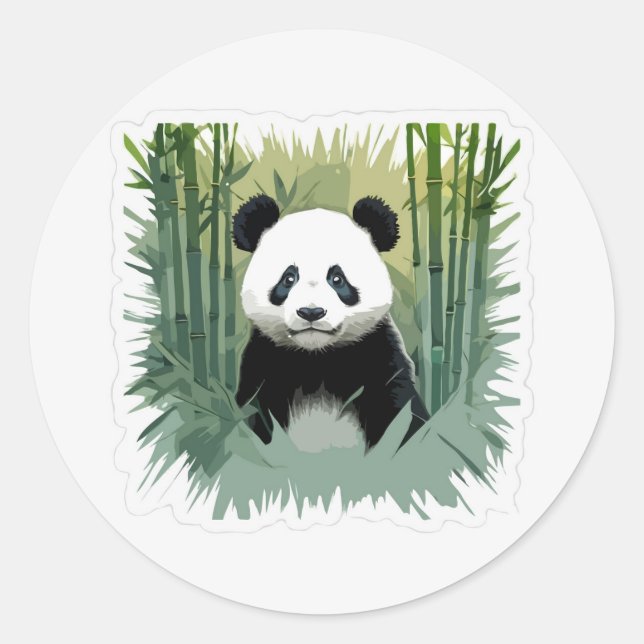 Panda Bear Bamboo in Forest Classic Round Sticker (Front)