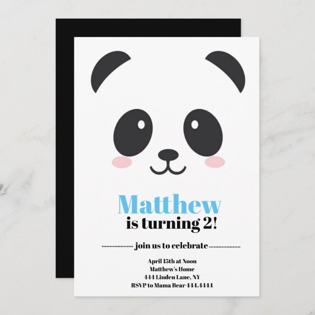 Panda Bear Birthday Invitation (Front/Back)