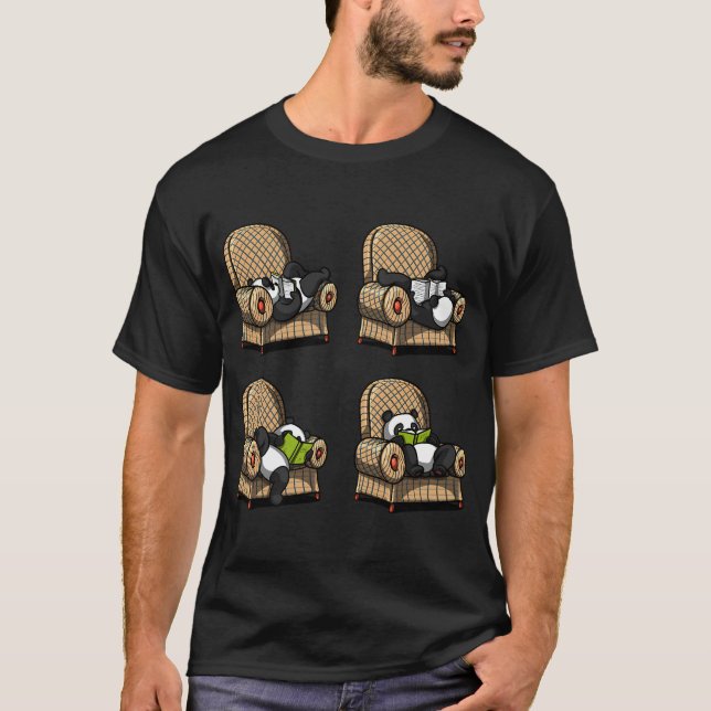 Panda Bear Book Reading Poses T-Shirt (Front)