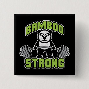 Panda Bear Cartoon - Bamboo Strong - Deadlift 15 Cm Square Badge